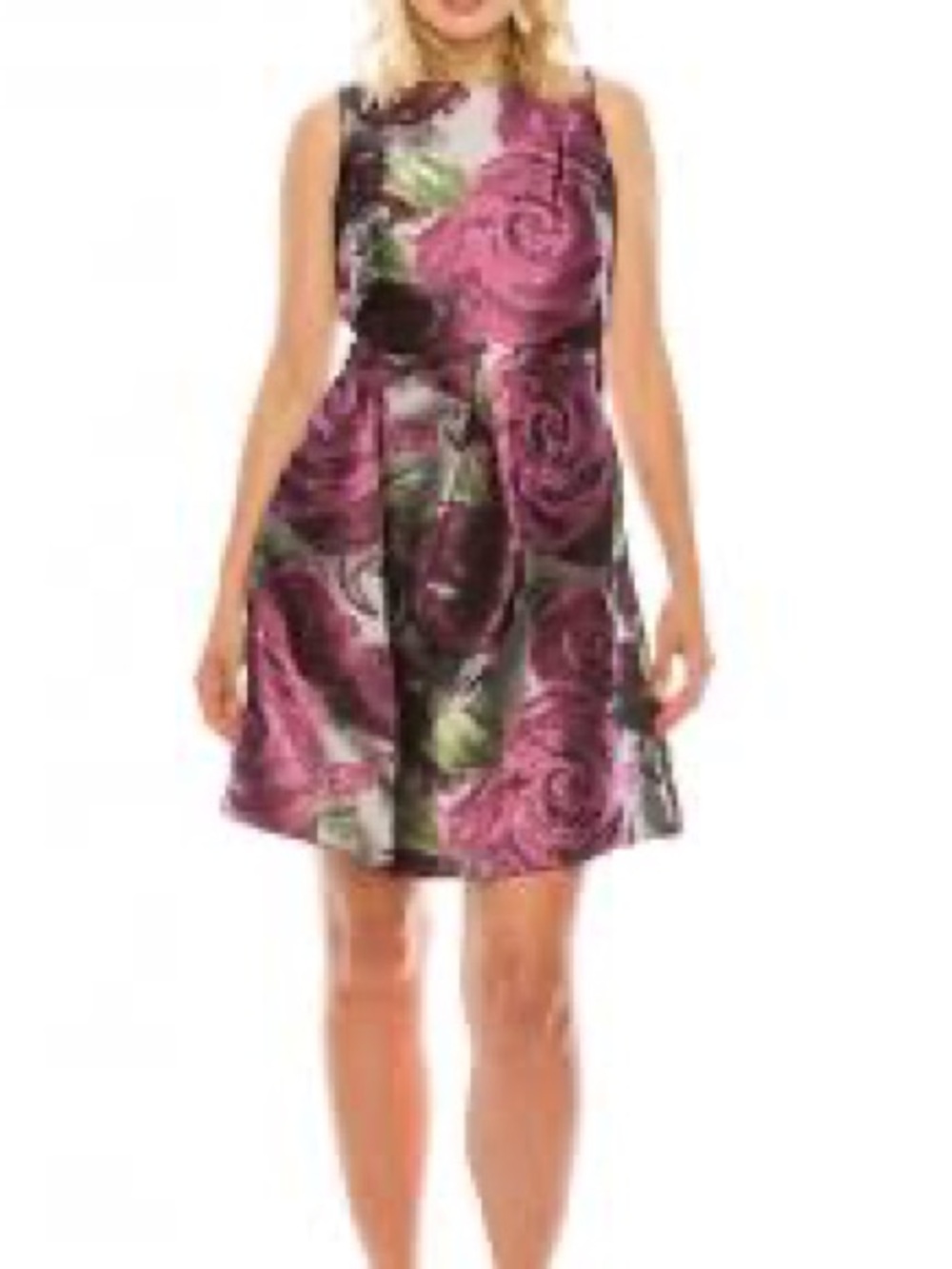 Maison Tara burgundy Pink Floral Fit-& Flare Mini Dress semi formal party